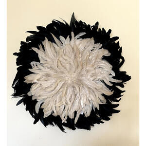 Round Feather Wall Hanging (Black with Cream, 26")